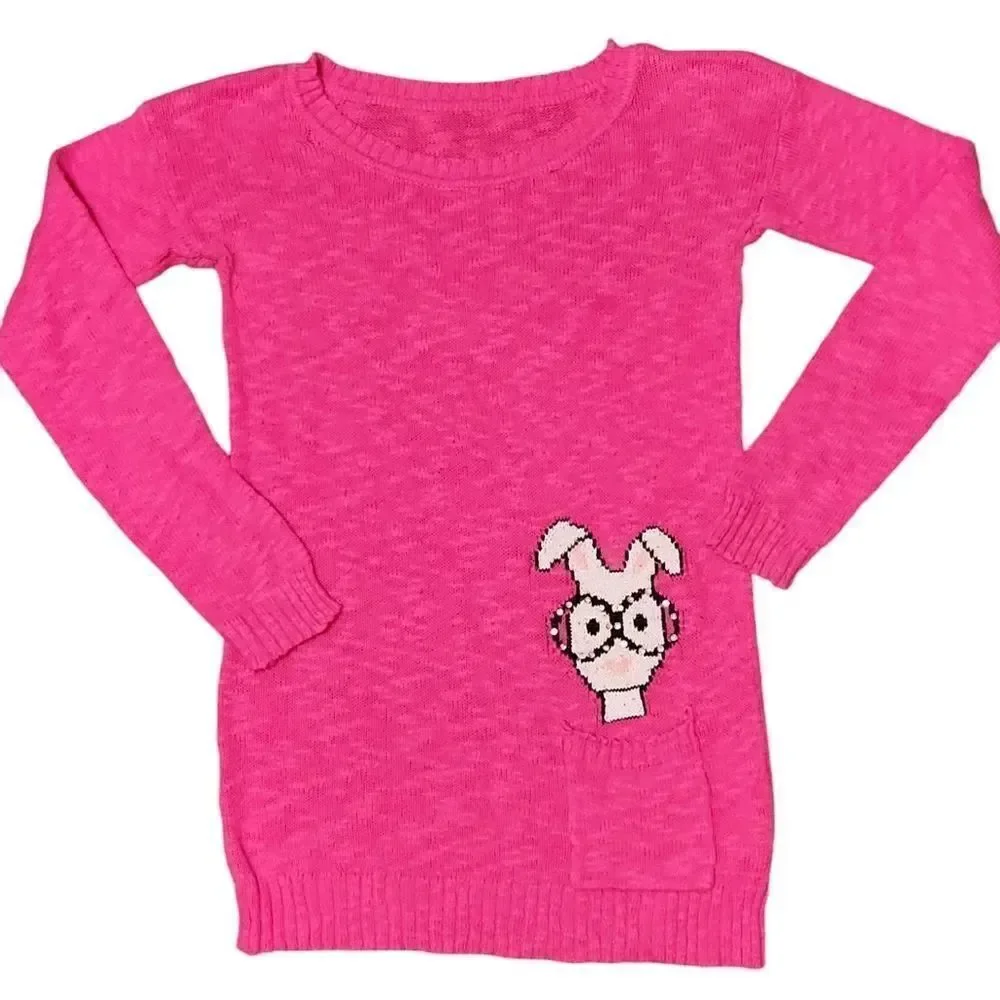🔺️Pink Rhinestone Bunny Long Sleeve Sweater Youth Small